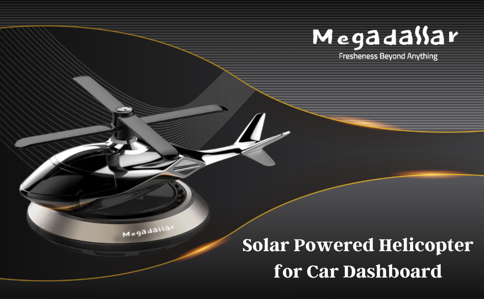 Megadallar Solar Powered Helicopter for Car Accessories for Dashboard with Aroma Diffuser for Car interior Dashboard Helicopter Solar Accessories (Silver)