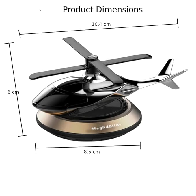 Megadallar Solar Powered Helicopter for Car Accessories for Dashboard with Aroma Diffuser for Car interior Dashboard Helicopter Solar Accessories (Silver)