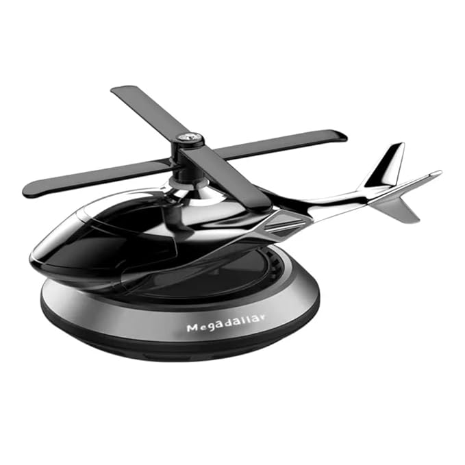 Megadallar Solar Powered Helicopter for Car Accessories for Dashboard with Aroma Diffuser for Car interior Dashboard Helicopter Solar Accessories (Silver)