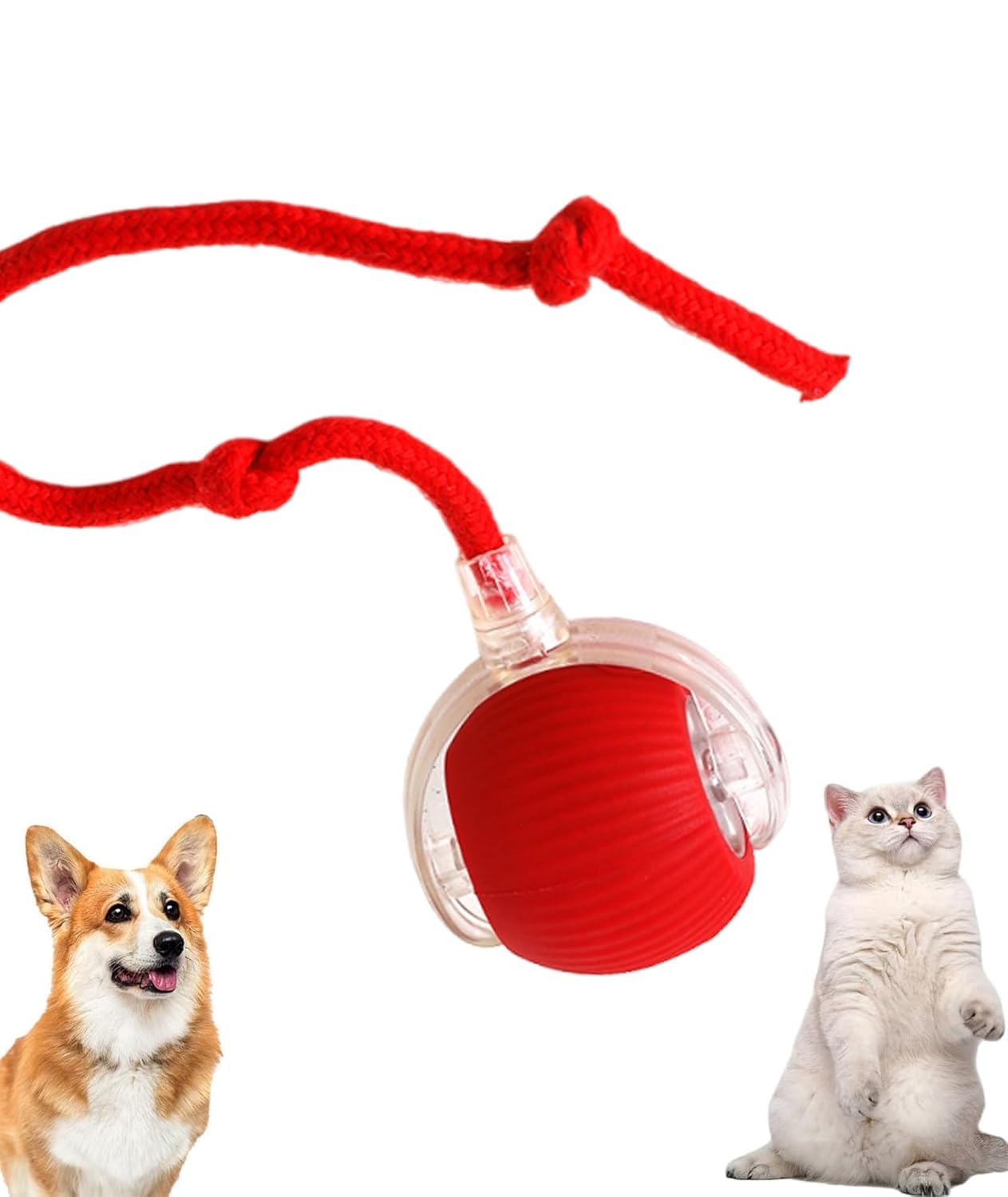 Pet Ball Automatic Toy (Buy 1 Get 1 Free) – Dancing Cat/Dog Toy | Motion Activated, Obstacle Avoidance, Smart Silicone Rolling Ball with Tail for Indoor Pets (Red)