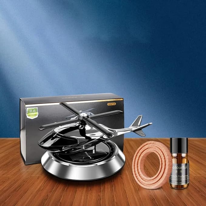Megadallar Solar Powered Helicopter for Car Accessories for Dashboard with Aroma Diffuser for Car interior Dashboard Helicopter Solar Accessories (Silver)