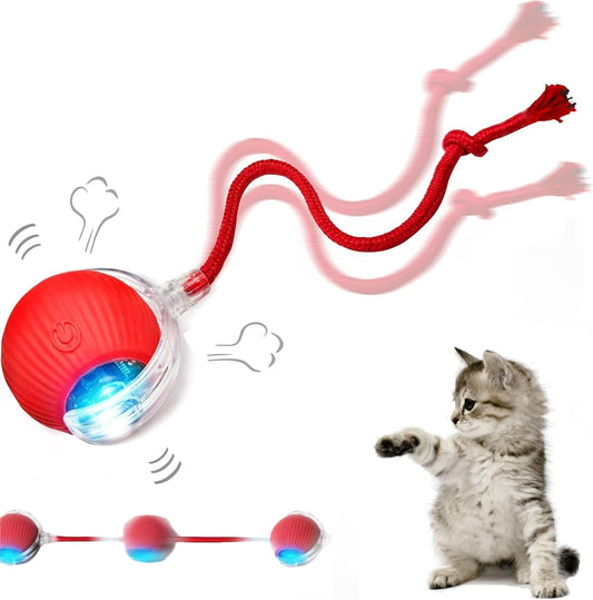 Pet Ball Automatic Toy (Buy 1 Get 1 Free) – Dancing Cat/Dog Toy | Motion Activated, Obstacle Avoidance, Smart Silicone Rolling Ball with Tail for Indoor Pets (Red)