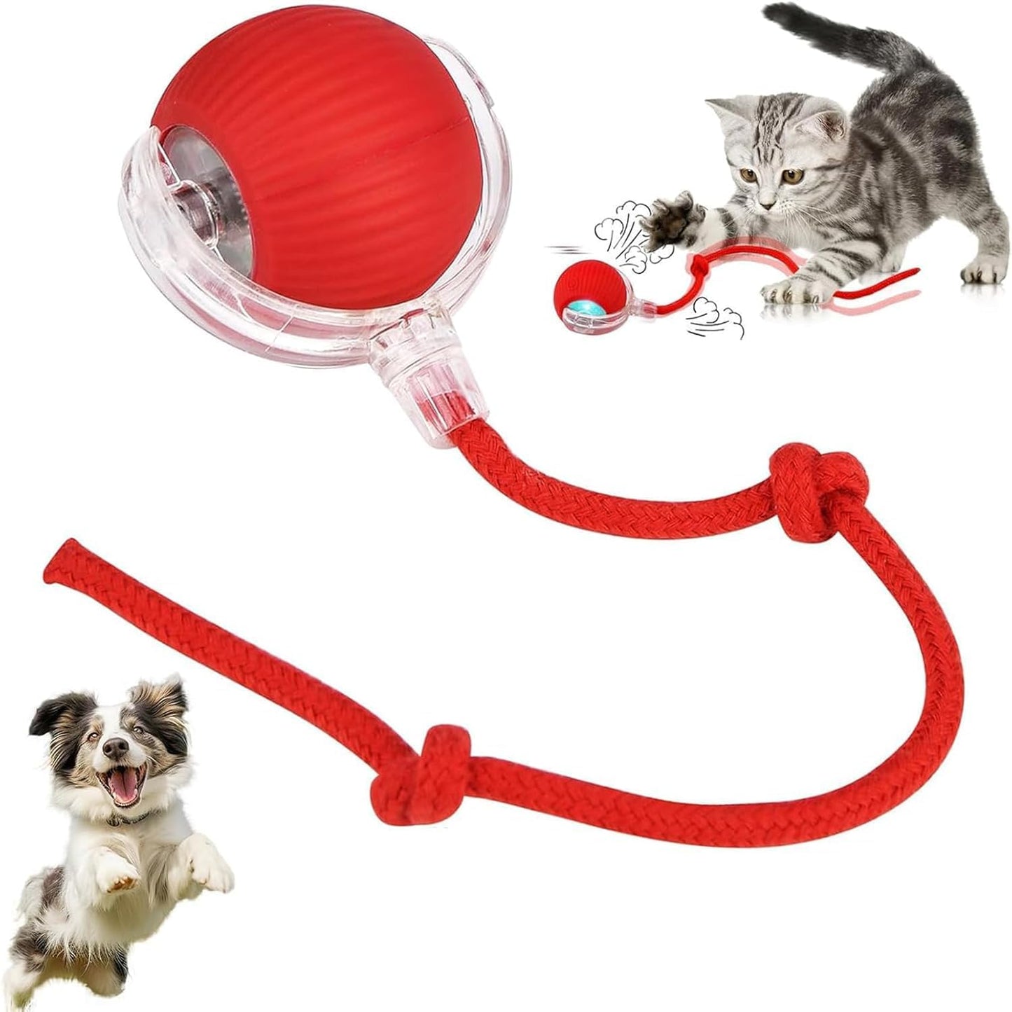 Pet Ball Automatic Toy (Buy 1 Get 1 Free) – Dancing Cat/Dog Toy | Motion Activated, Obstacle Avoidance, Smart Silicone Rolling Ball with Tail for Indoor Pets (Red)