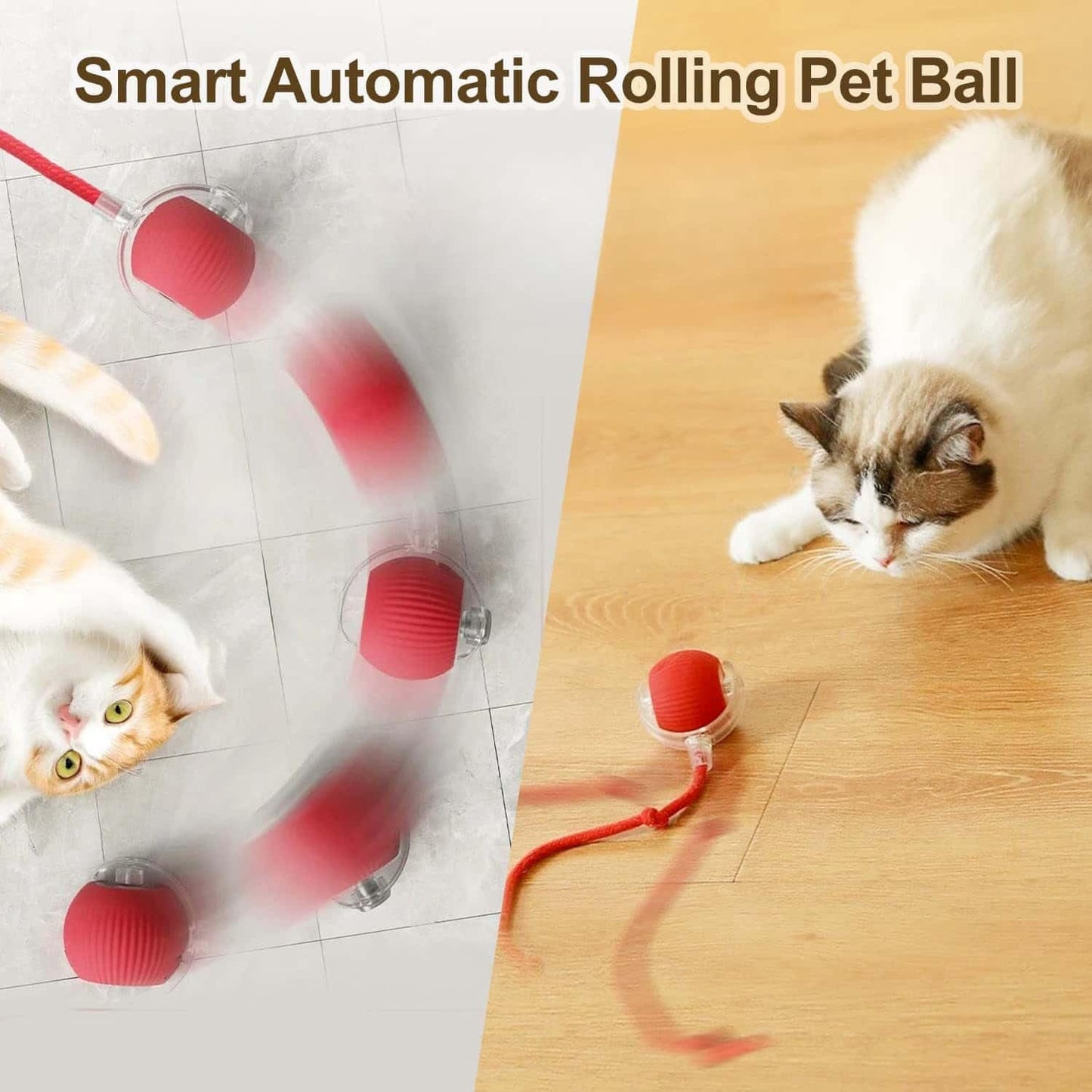 Pet Ball Automatic Toy (Buy 1 Get 1 Free) – Dancing Cat/Dog Toy | Motion Activated, Obstacle Avoidance, Smart Silicone Rolling Ball with Tail for Indoor Pets (Red)