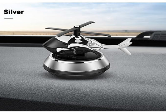 Megadallar Solar Powered Helicopter for Car Accessories for Dashboard with Aroma Diffuser for Car interior Dashboard Helicopter Solar Accessories (Silver)