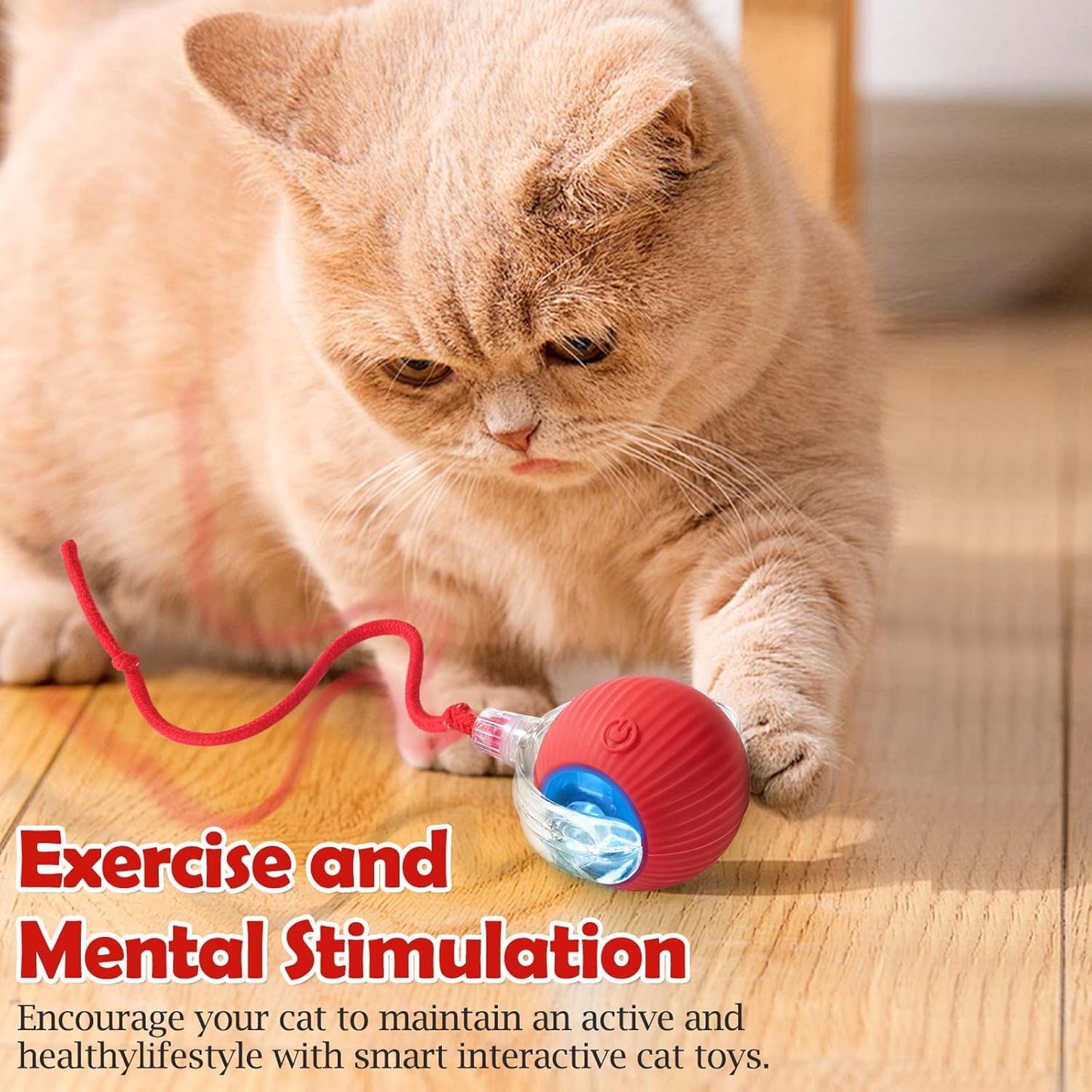 Pet Ball Automatic Toy (Buy 1 Get 1 Free) – Dancing Cat/Dog Toy | Motion Activated, Obstacle Avoidance, Smart Silicone Rolling Ball with Tail for Indoor Pets (Red)