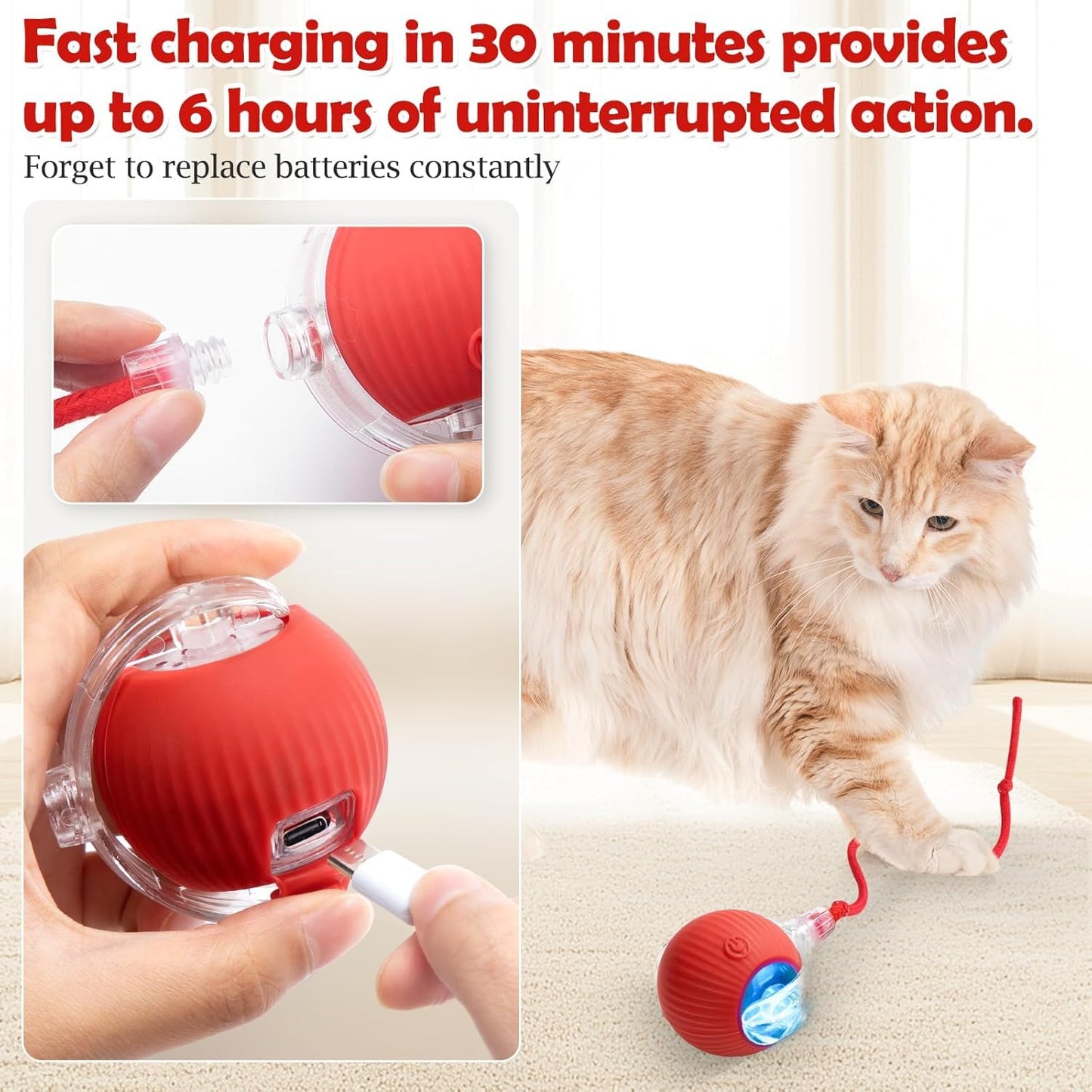 Pet Ball Automatic Toy (Buy 1 Get 1 Free) – Dancing Cat/Dog Toy | Motion Activated, Obstacle Avoidance, Smart Silicone Rolling Ball with Tail for Indoor Pets (Red)