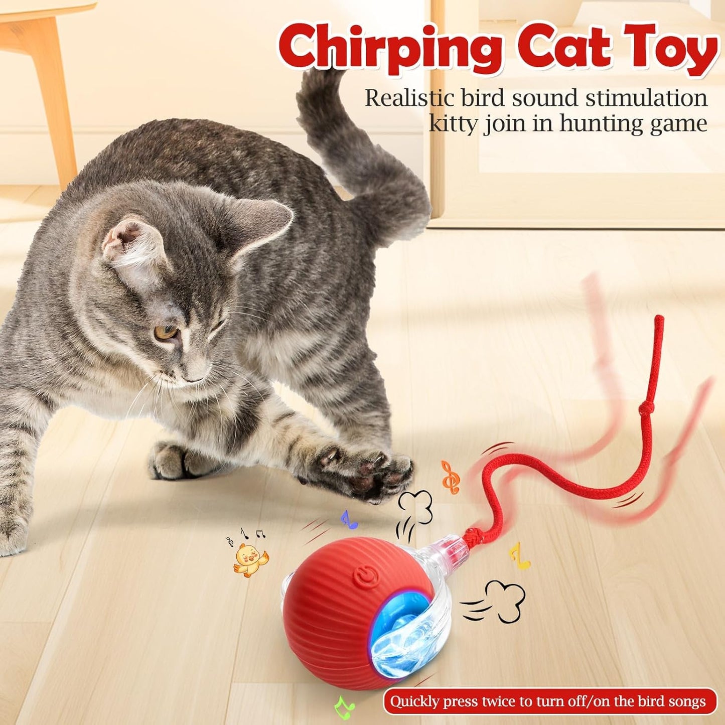 Pet Ball Automatic Toy (Buy 1 Get 1 Free) – Dancing Cat/Dog Toy | Motion Activated, Obstacle Avoidance, Smart Silicone Rolling Ball with Tail for Indoor Pets (Red)