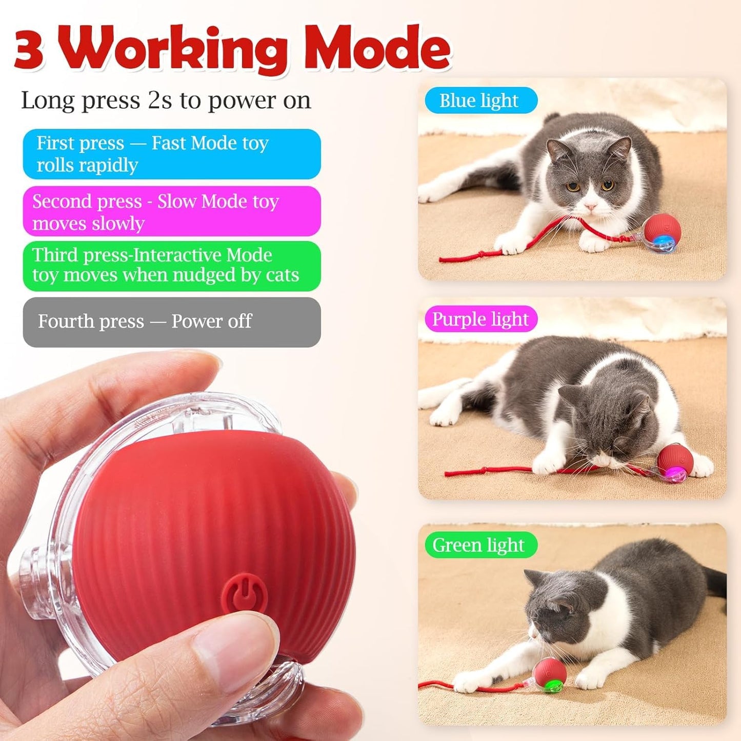 Pet Ball Automatic Toy (Buy 1 Get 1 Free) – Dancing Cat/Dog Toy | Motion Activated, Obstacle Avoidance, Smart Silicone Rolling Ball with Tail for Indoor Pets (Red)